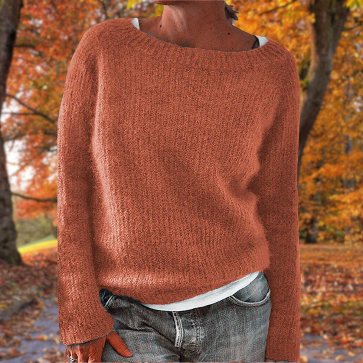 Women's Sweater | Wide Neckline, Ribbed Knit Texture
