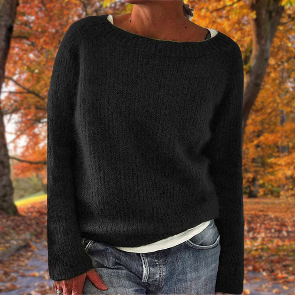 Women's Sweater | Wide Neckline, Ribbed Knit Texture