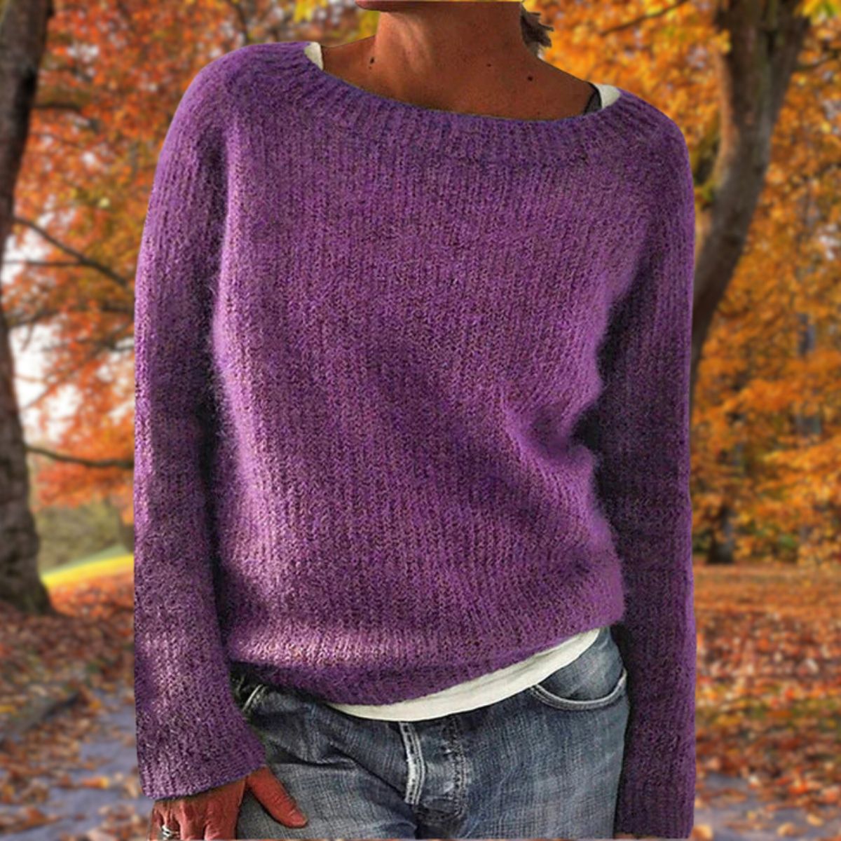 Women's Sweater | Wide Neckline, Ribbed Knit Texture