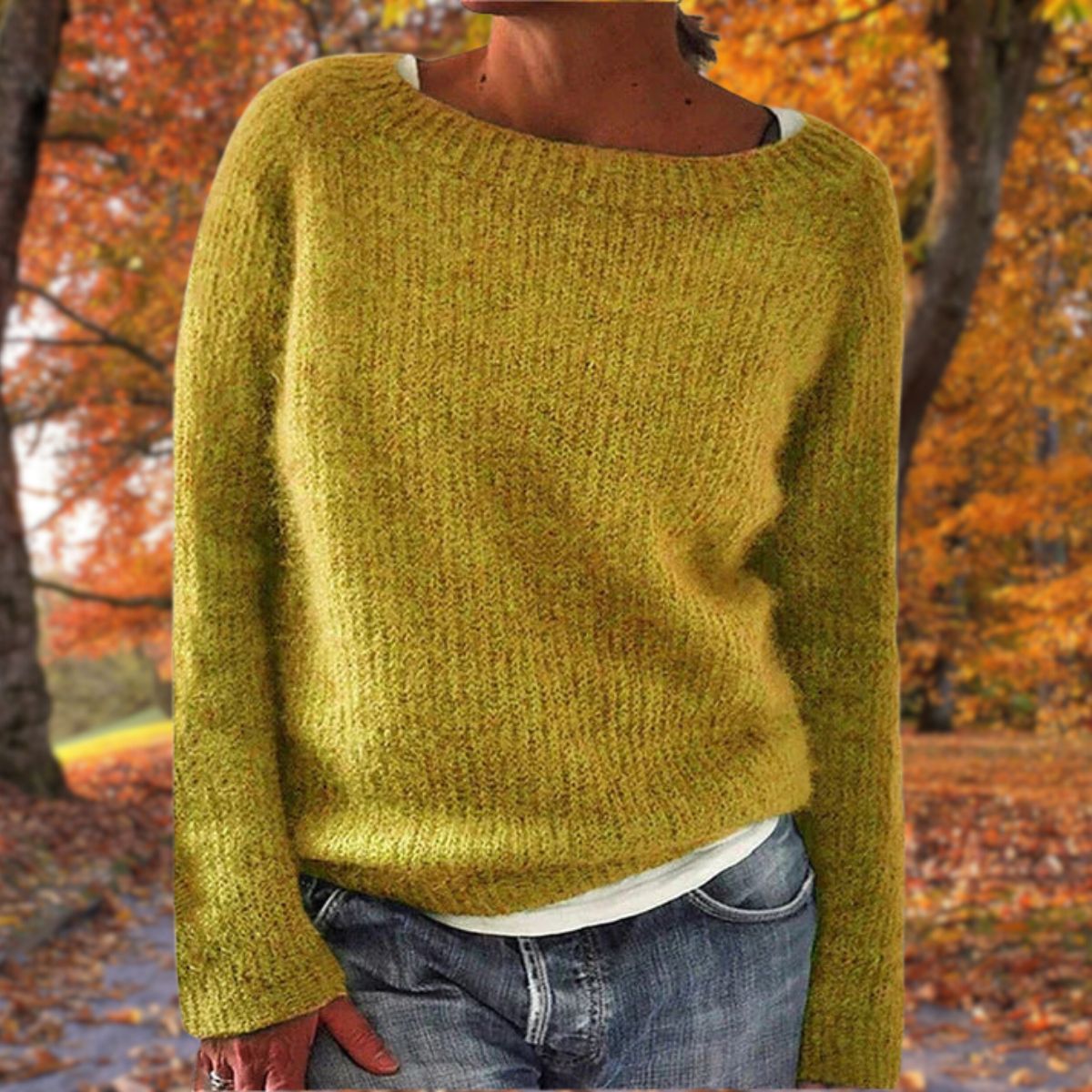 Women's Sweater | Wide Neckline, Ribbed Knit Texture