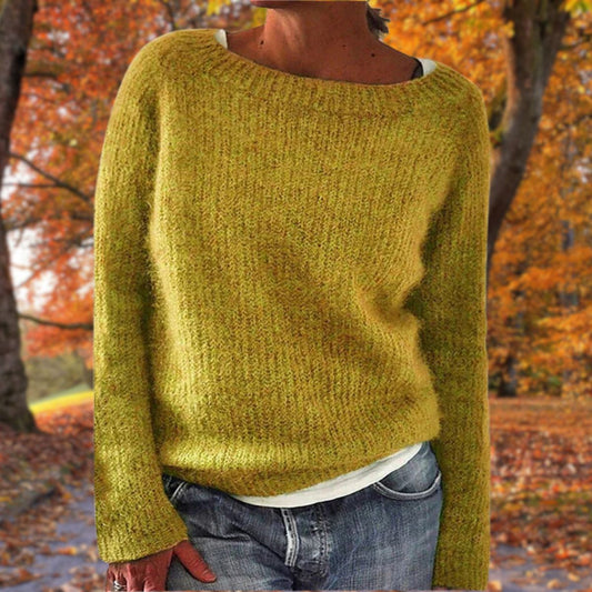 Women's Sweater | Wide Neckline, Ribbed Knit Texture