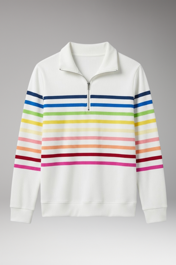 Women's Sweatshirt | Half Zip, Striped Stand Collar