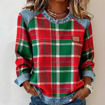 Women's Sweatshirt | Large Check, Contrast Trim Panels