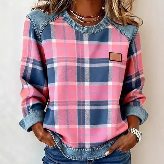 Women's Sweatshirt | Large Check, Contrast Trim Panels