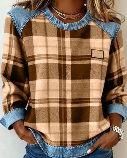 Women's Sweatshirt | Large Check, Contrast Trim Panels