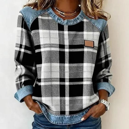 Women's Sweatshirt | Large Check, Contrast Trim Panels
