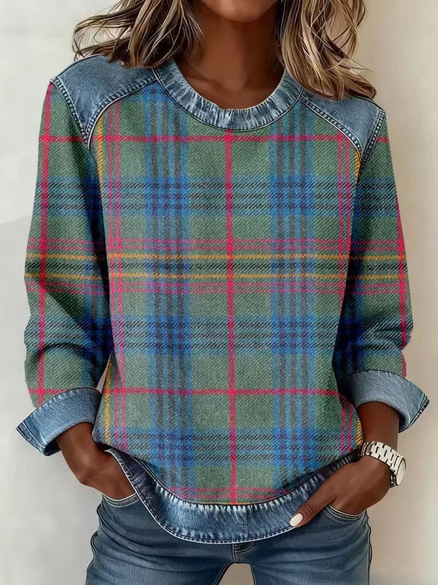 Women's Sweatshirt | Large Check, Contrast Trim Panels
