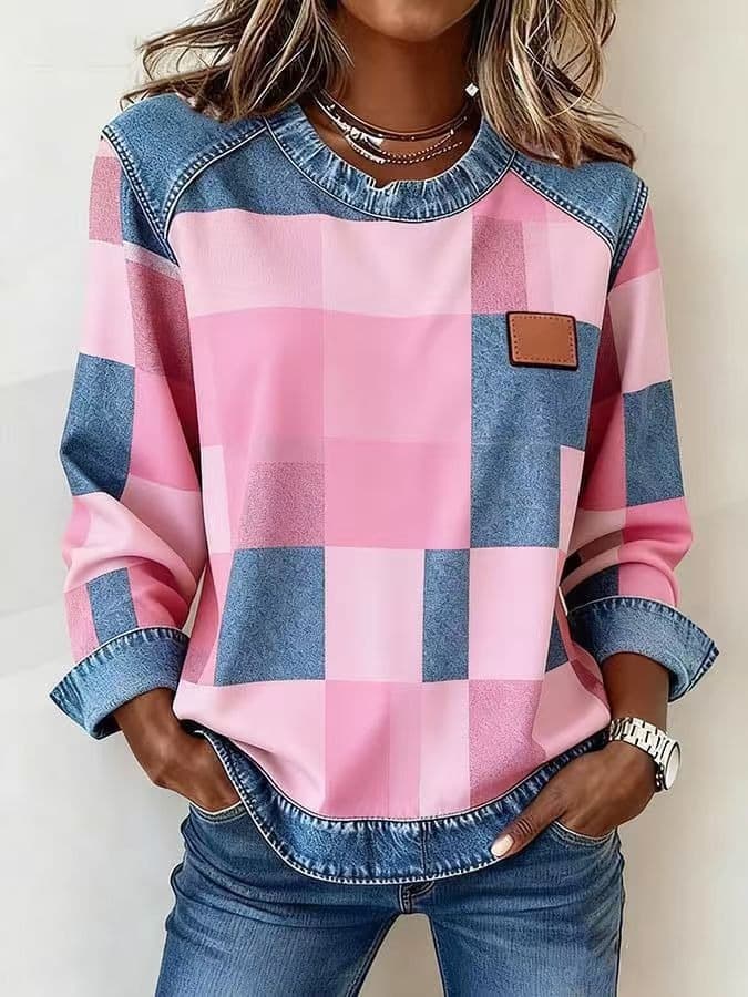 Women's Sweatshirt | Large Check, Contrast Trim Panels