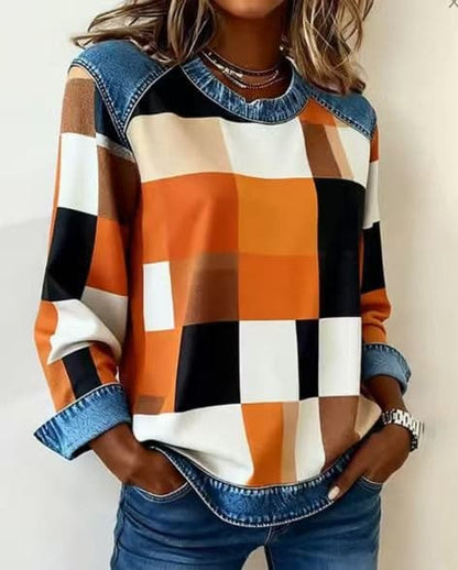 Women's Sweatshirt | Large Check, Contrast Trim Panels