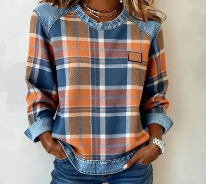 Women's Sweatshirt | Large Check, Contrast Trim Panels