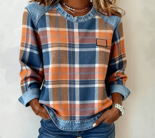 Women's Sweatshirt | Large Check, Contrast Trim Panels