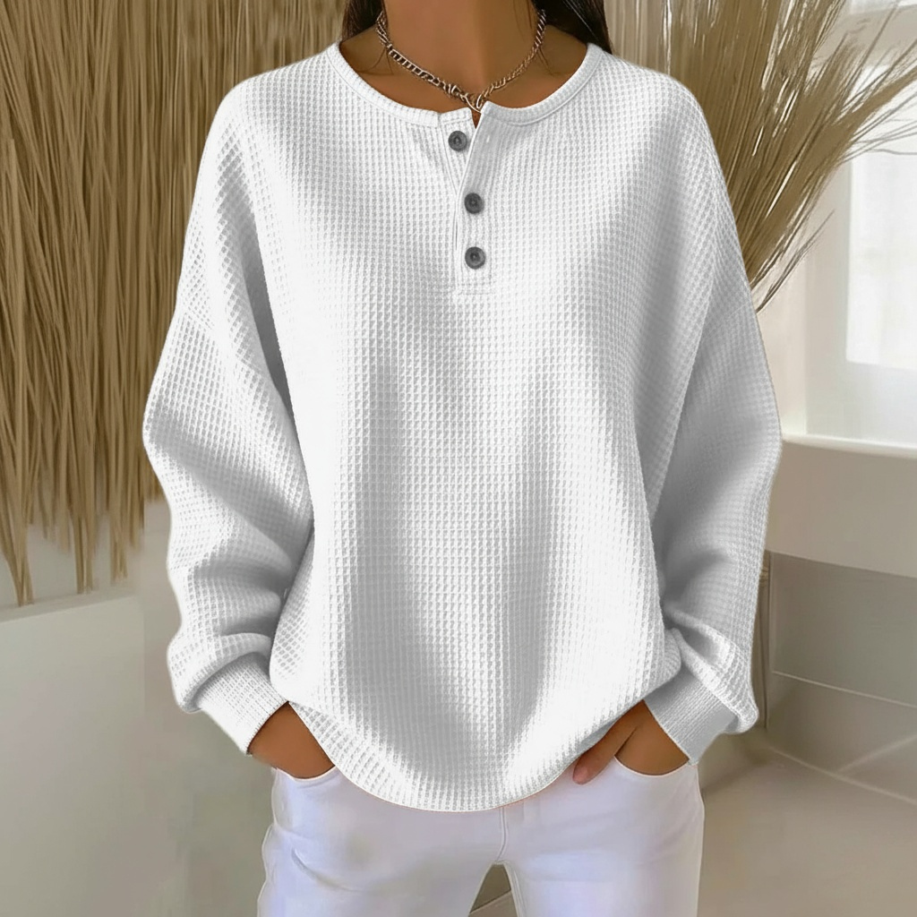 Women's Sweatshirt | Waffle Knit, Button Placket Front