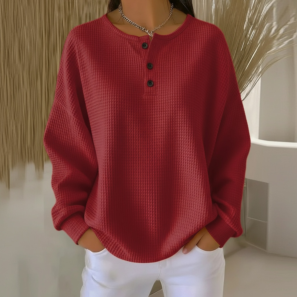 Women's Sweatshirt | Waffle Knit, Button Placket Front