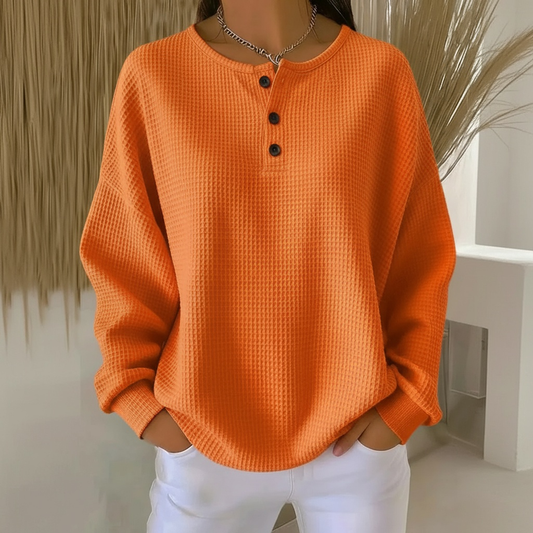 Women's Sweatshirt | Waffle Knit, Button Placket Front