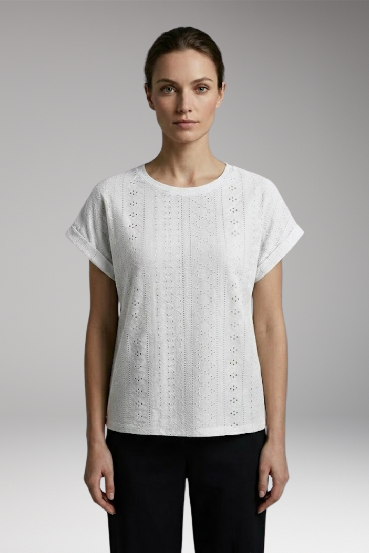 Women's T Shirt | Boxy Top With Eyelet Texture