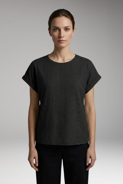 Women's T Shirt | Boxy Top With Eyelet Texture