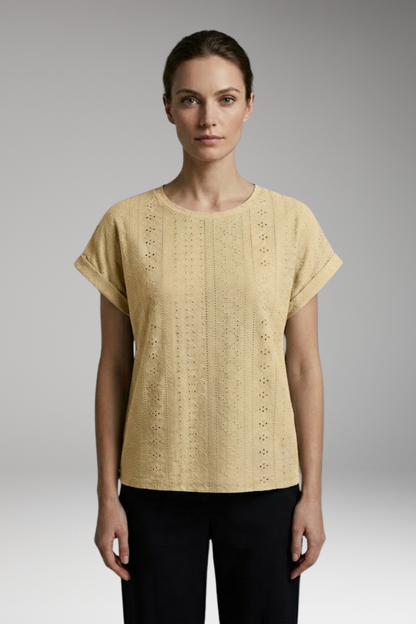 Women's T Shirt | Boxy Top With Eyelet Texture