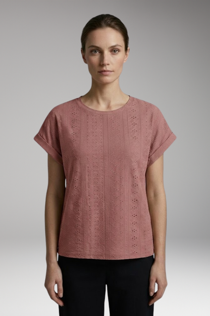 Women's T Shirt | Boxy Top With Eyelet Texture