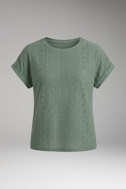Women's T Shirt | Boxy Top With Eyelet Texture