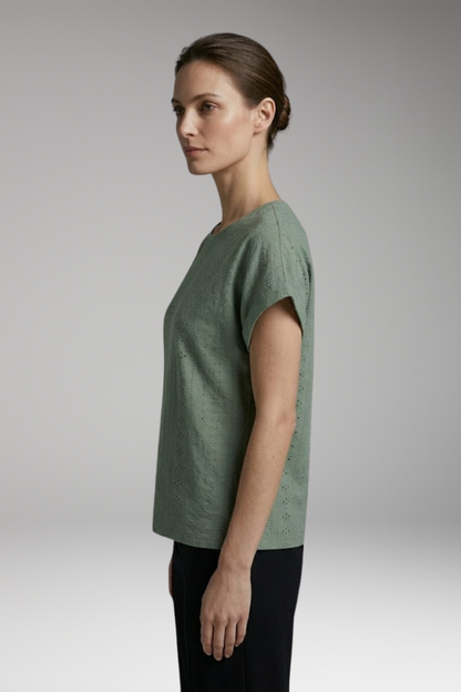 Women's T Shirt | Boxy Top With Eyelet Texture