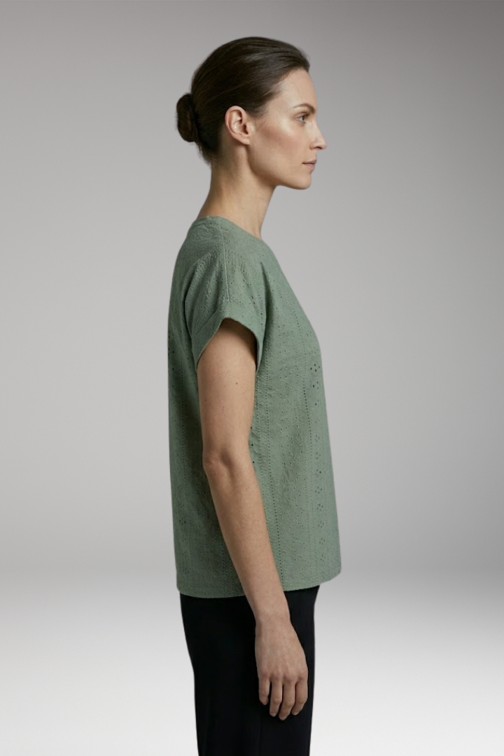 Women's T Shirt | Boxy Top With Eyelet Texture