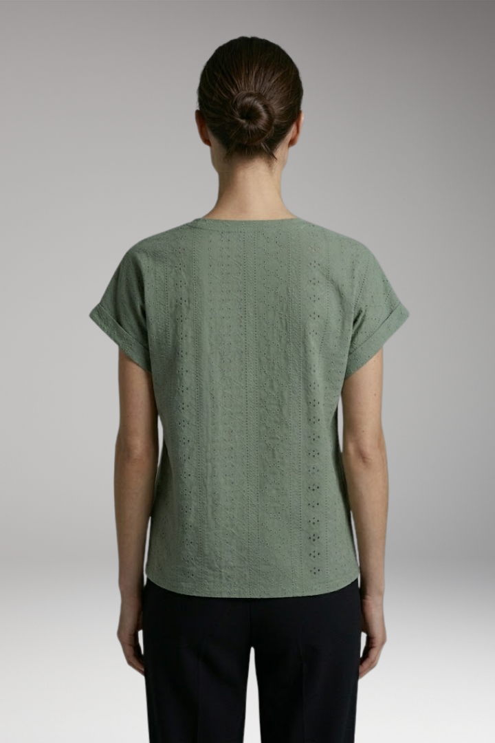 Women's T Shirt | Boxy Top With Eyelet Texture