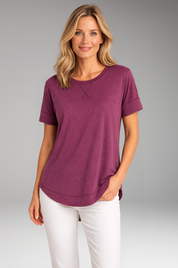 Women's T-Shirt | Round Neck with Curved Hem & Short Sleeves