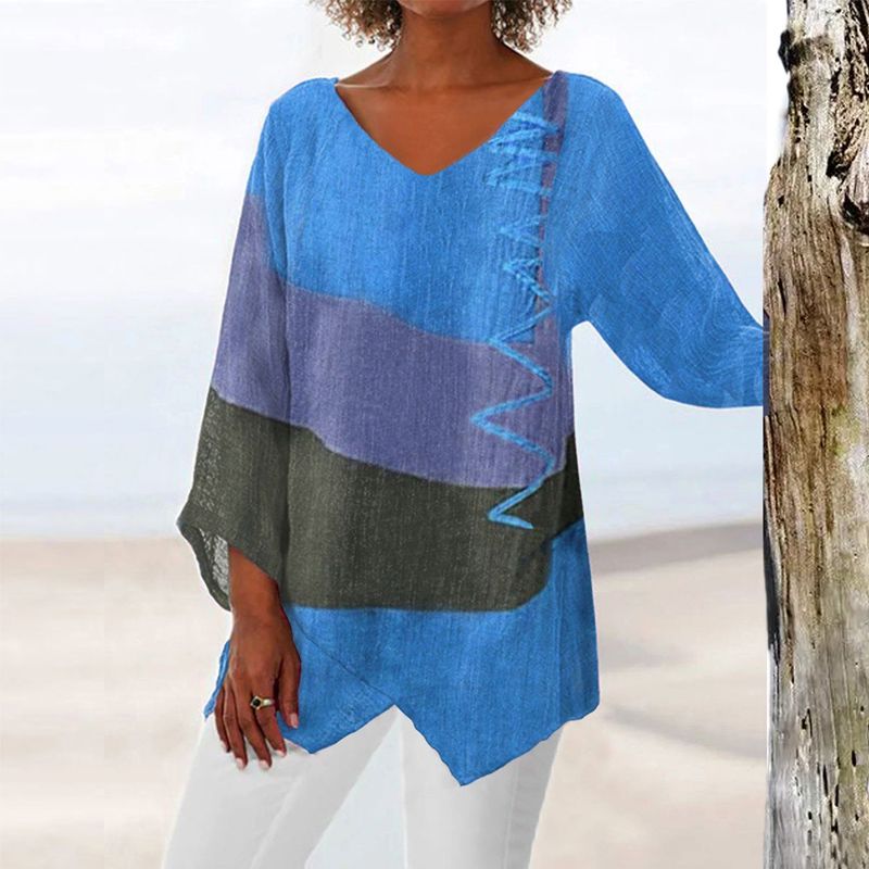 Women's Top | Color Block V-Neck Design