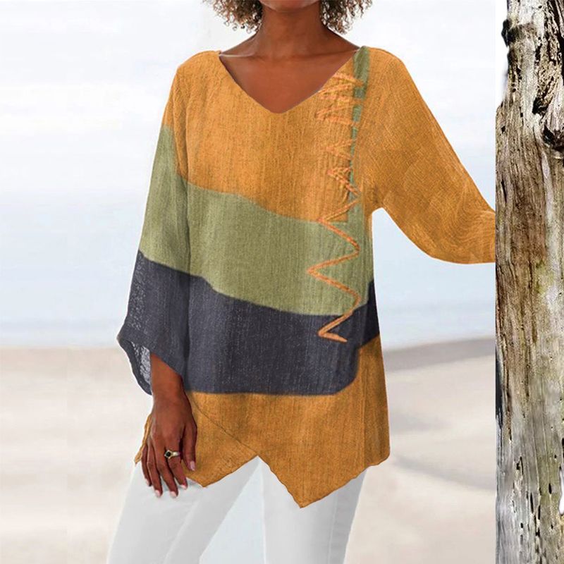Women's Top | Color Block V-Neck Design