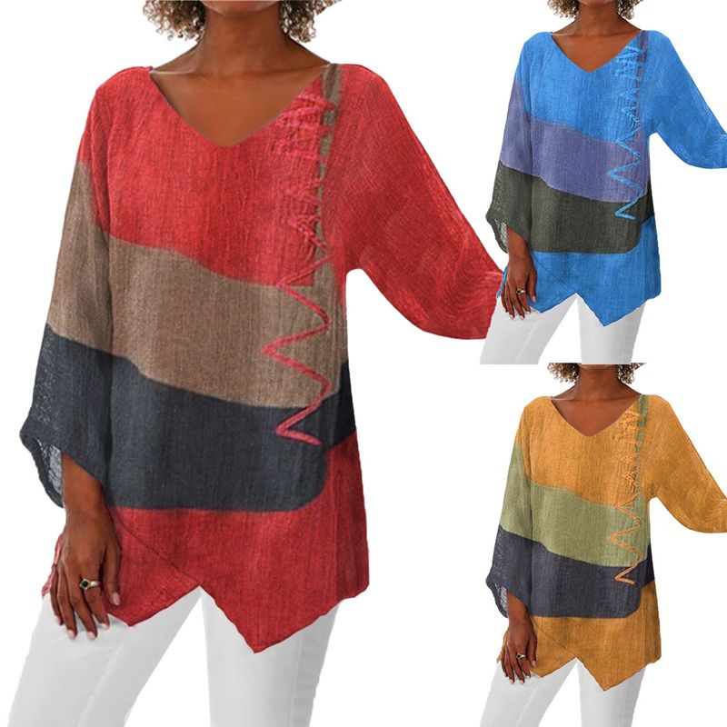 Women's Top | Color Block V-Neck Design