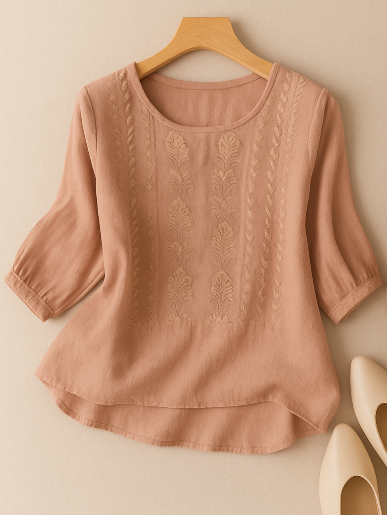 Women's Top | Embroidered Front Panel & Relaxed Fit