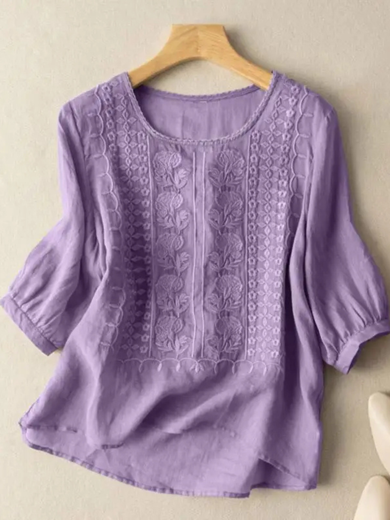 Women's Top | Embroidered Front Panel & Relaxed Fit