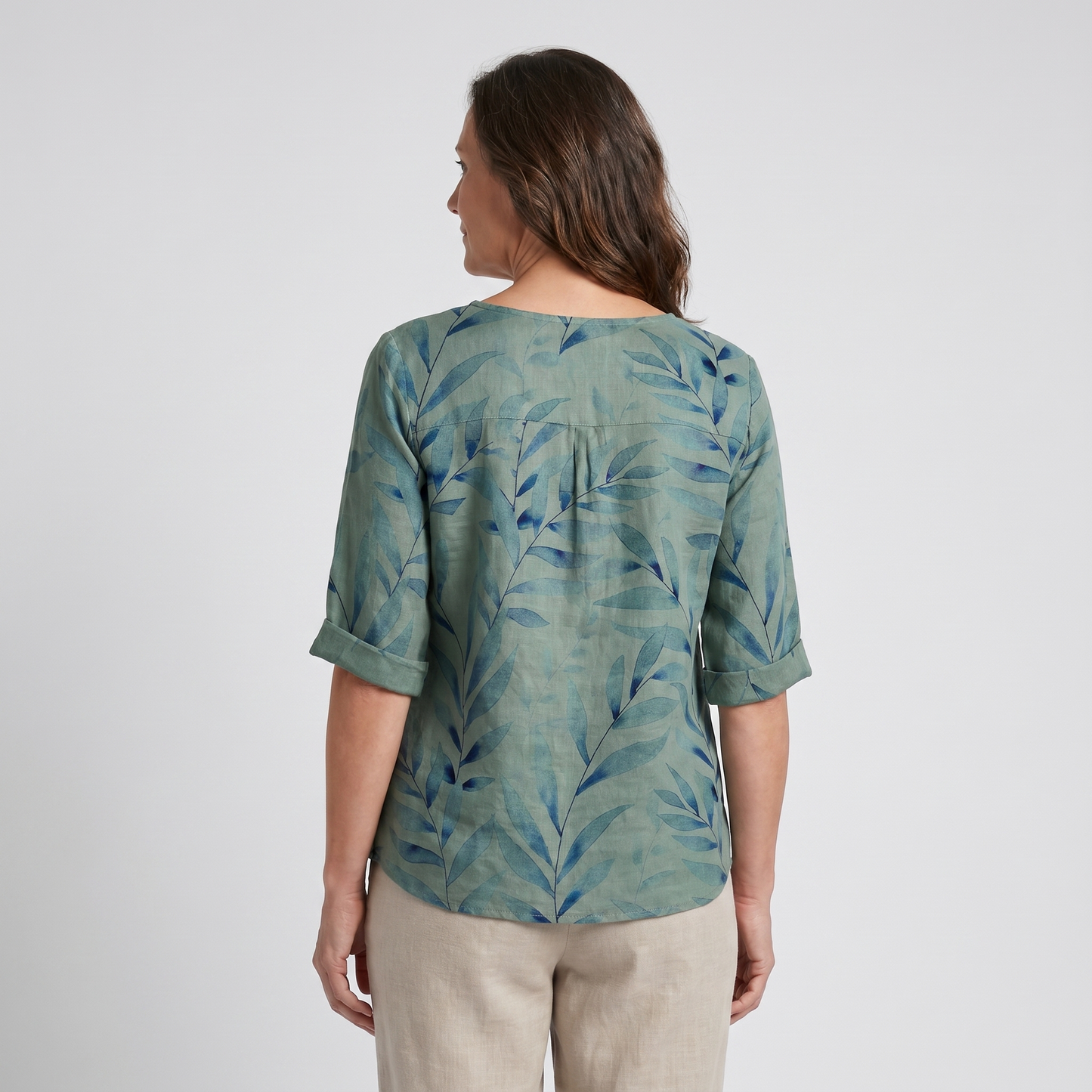 Women's Top | Leaf Print Blouse with Asymmetric Button Detail