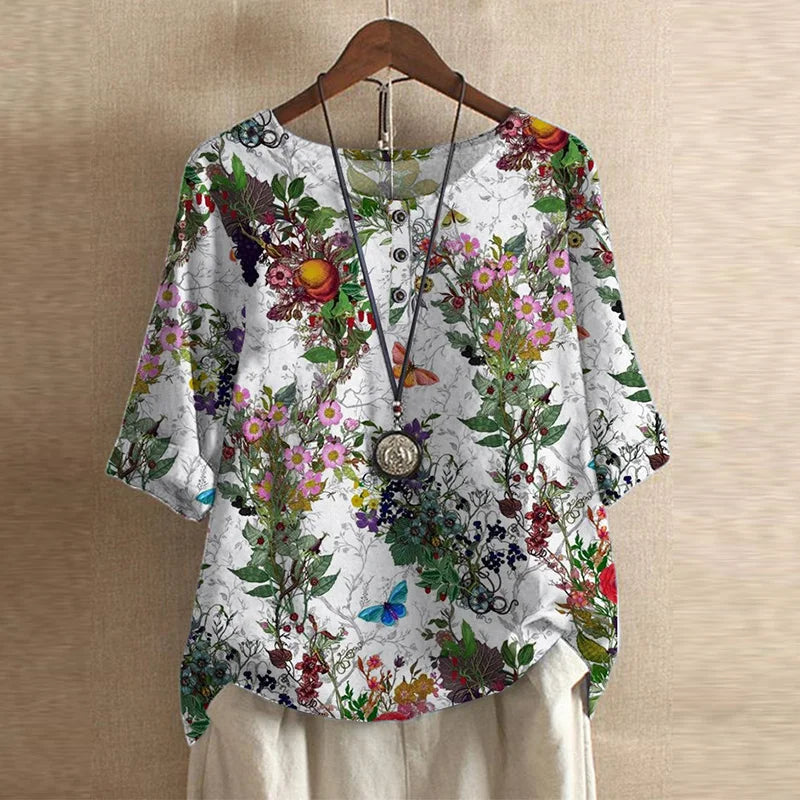 Women's Top | Vintage Floral Print & Relaxed Fit