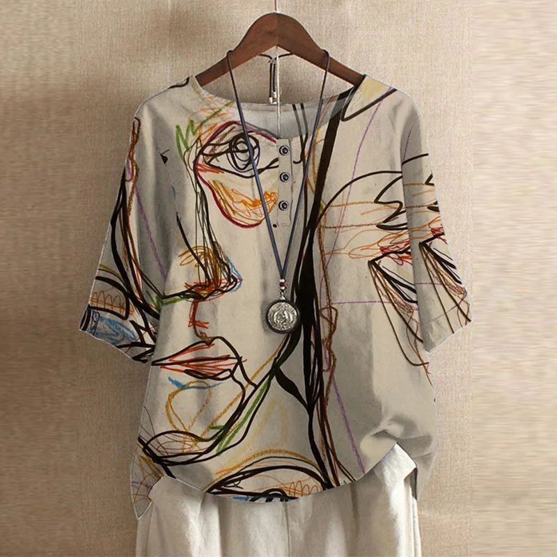 Women's Top | Vintage Floral Print & Relaxed Fit