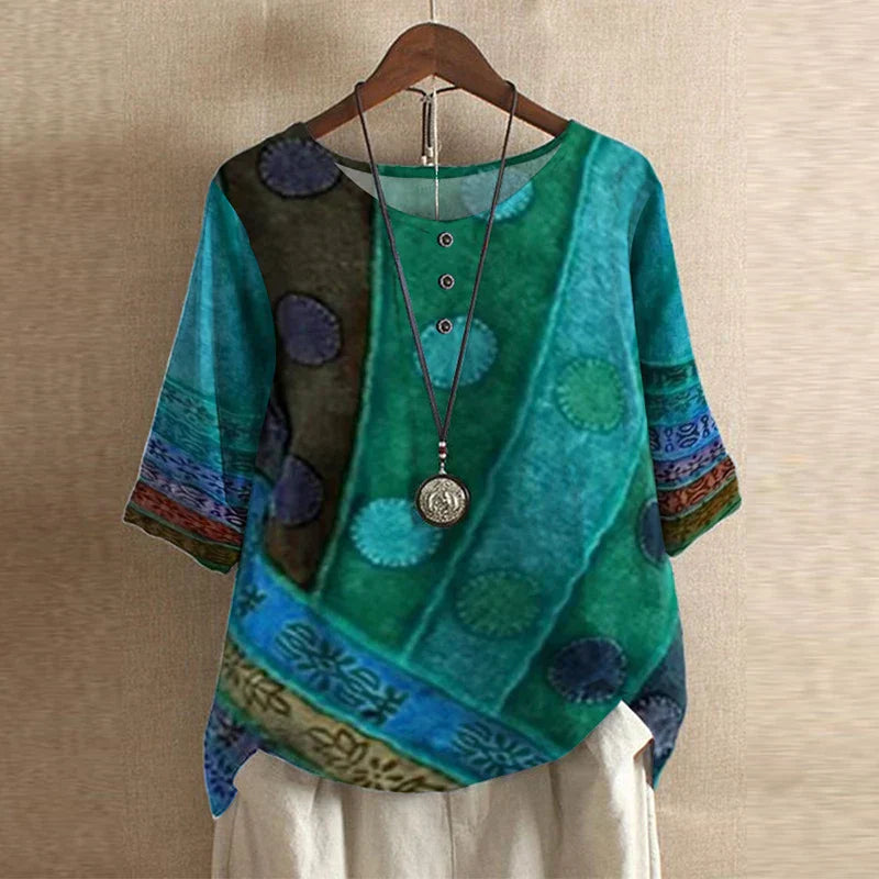 Women's Top | Vintage Floral Print & Relaxed Fit