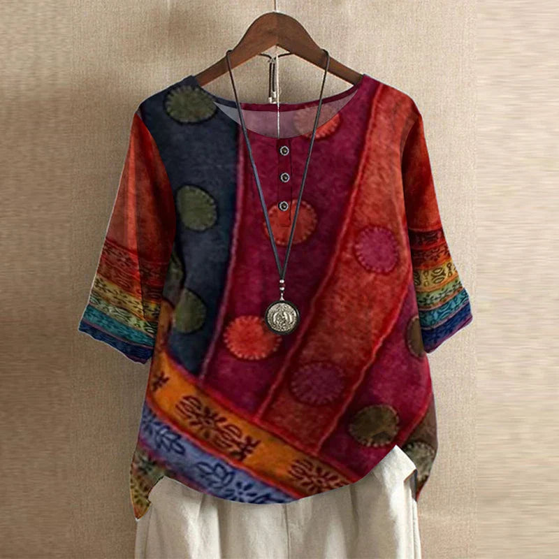 Women's Top | Vintage Floral Print & Relaxed Fit