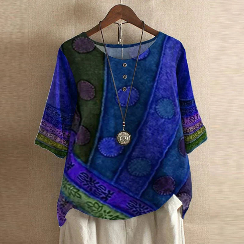 Women's Top | Vintage Floral Print & Relaxed Fit