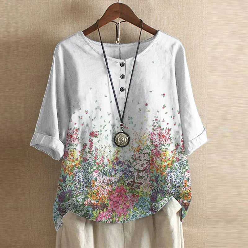 Women's Top | Vintage Floral Print & Relaxed Fit