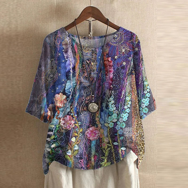 Women's Top | Vintage Floral Print & Relaxed Fit