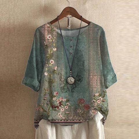 Women's Top | Vintage Floral Print & Relaxed Fit