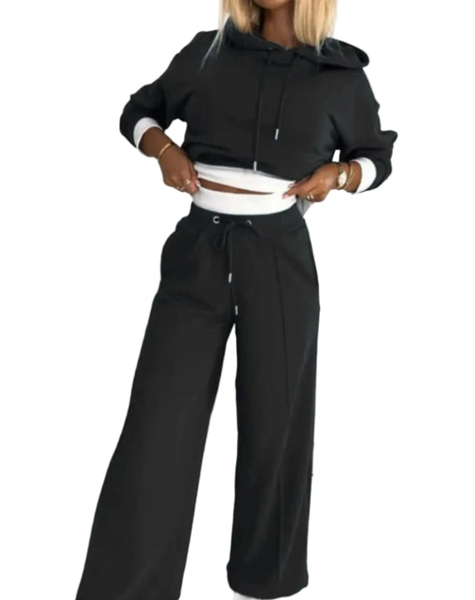 Women's Tracksuit Set | Cropped Hoodie & Wide-Leg Trousers