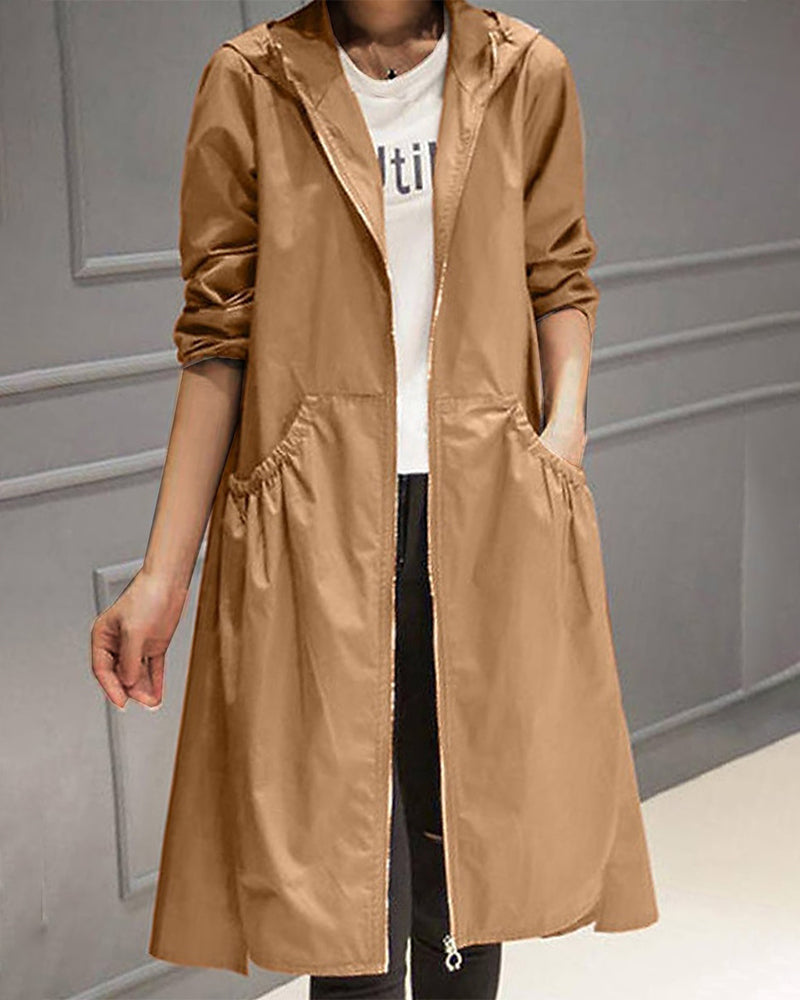 Women's Trench Coat | Hooded, Full-Length Zip Front