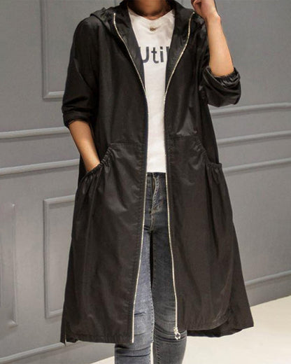 Women's Trench Coat | Hooded, Full-Length Zip Front