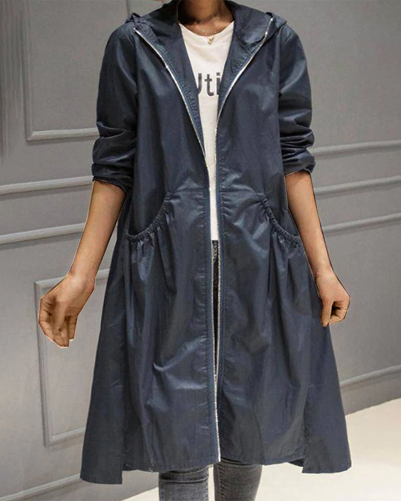 Women's Trench Coat | Hooded, Full-Length Zip Front
