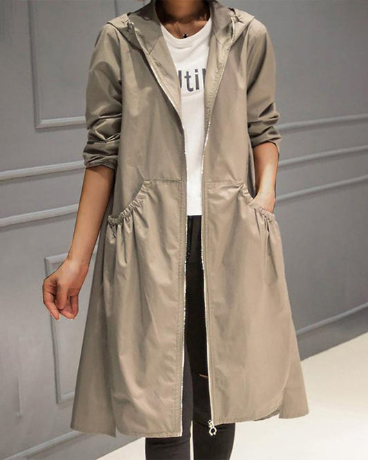 Women's Trench Coat | Hooded, Full-Length Zip Front