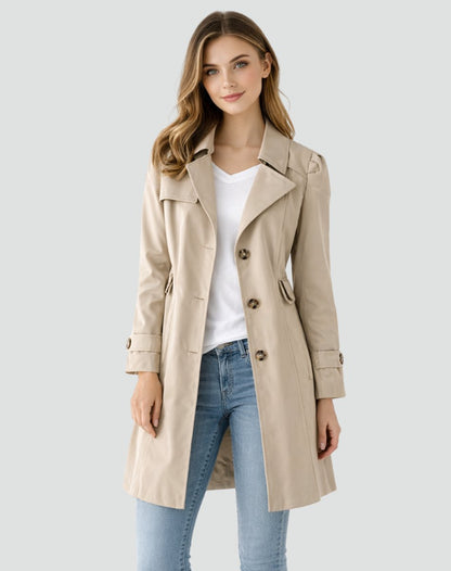 Women's Trench Coat | Notch Lapel, Buttoned Cuff Tabs
