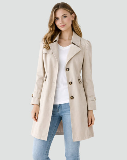 Women's Trench Coat | Notch Lapel, Buttoned Cuff Tabs