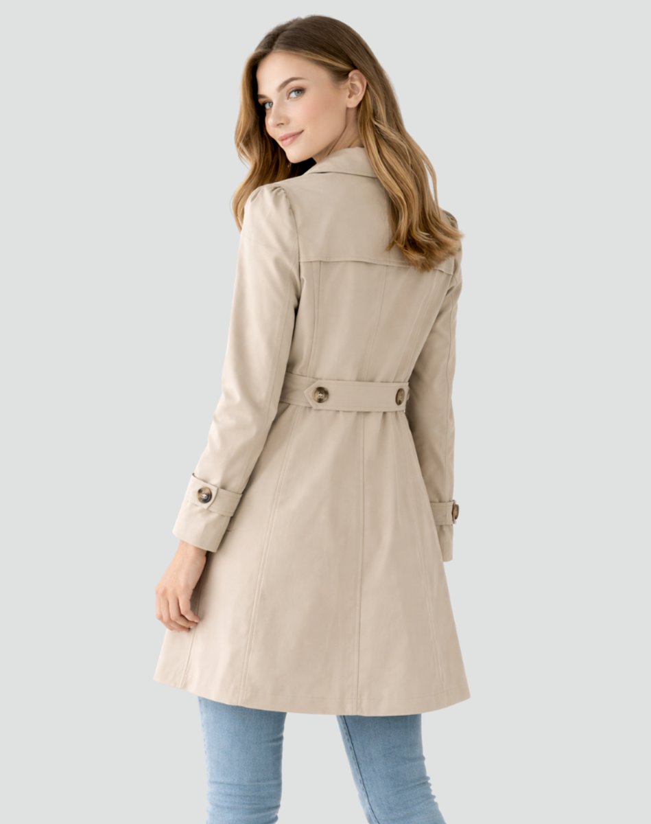 Women's Trench Coat | Notch Lapel, Buttoned Cuff Tabs