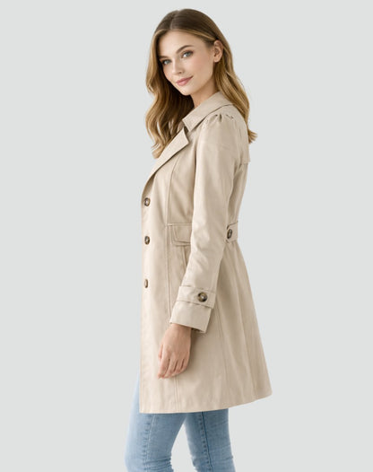 Women's Trench Coat | Notch Lapel, Buttoned Cuff Tabs